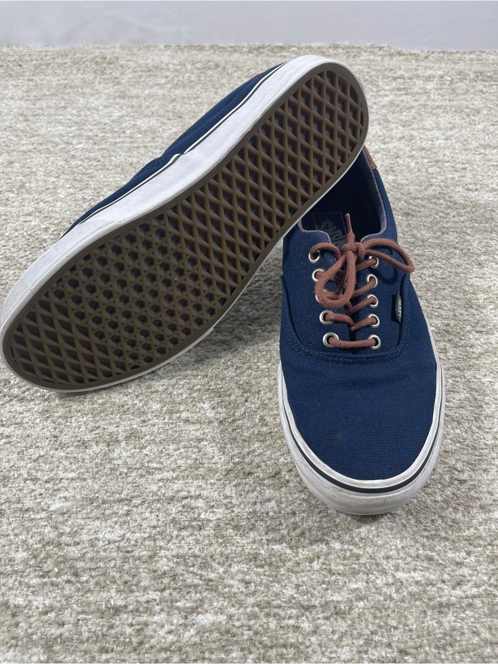Vans Navy Canvas Low Top Sneakers with Brown Laces, Size 10.5. SKU#0289 - Picture 3 of 6